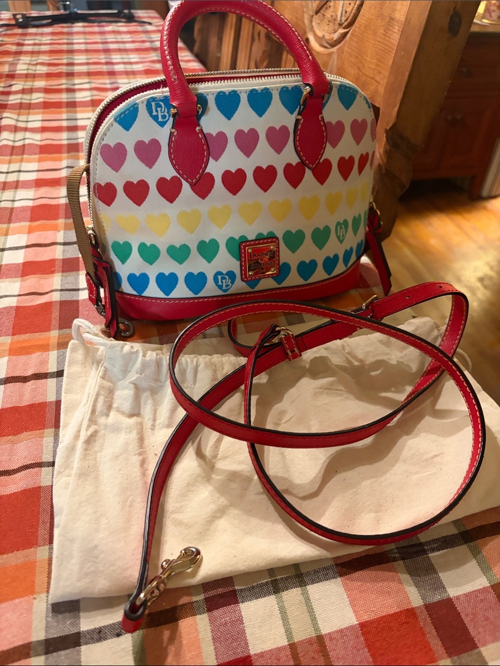 Dooney & Bourke Rainbow Heart Dome Crossbody with Red Trim